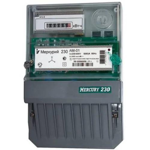 Счетчик "Меркурий" 230 АМ-03 3ф 5-7.5А 0.5s класс точн. 1 тариф. имп. вых. мех. винт